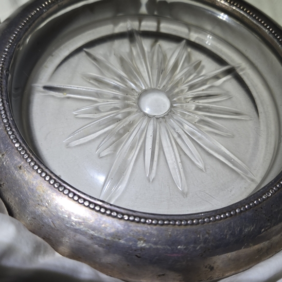 Sterling Silver and Glass Wine Bottle Coaster / Trinket Dish 7" Frank Whiting Co - Picture 10 of 12